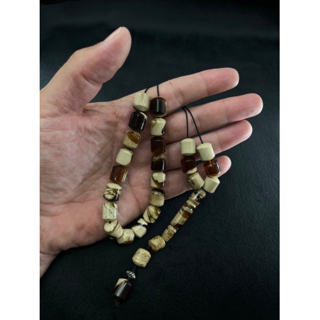 Greek Komboloi White Zebra Beads In Hand