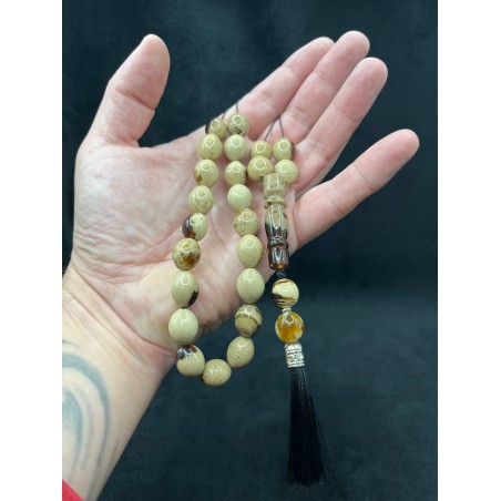 Greek Komboloi White Zebra Beads 33.07g