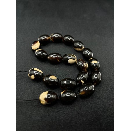 Handcrafted Black Amber Beads Zebra Pattern